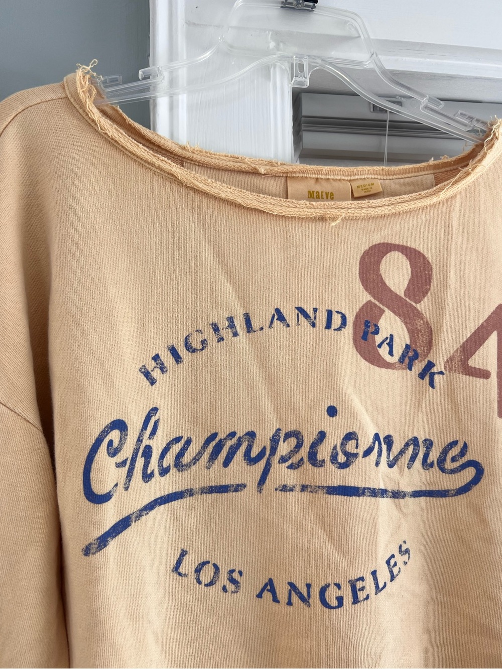 Maeve Light Yellow Pullover with Blue Script and Pink '84 Accent - Picture 3 of 3